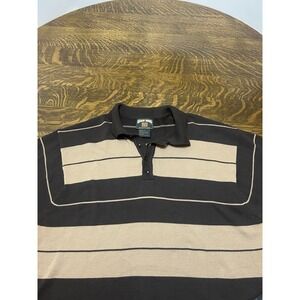 FB County Charlie Browns Polo Shirt Mens 3XL Tan Brown Striped Knit